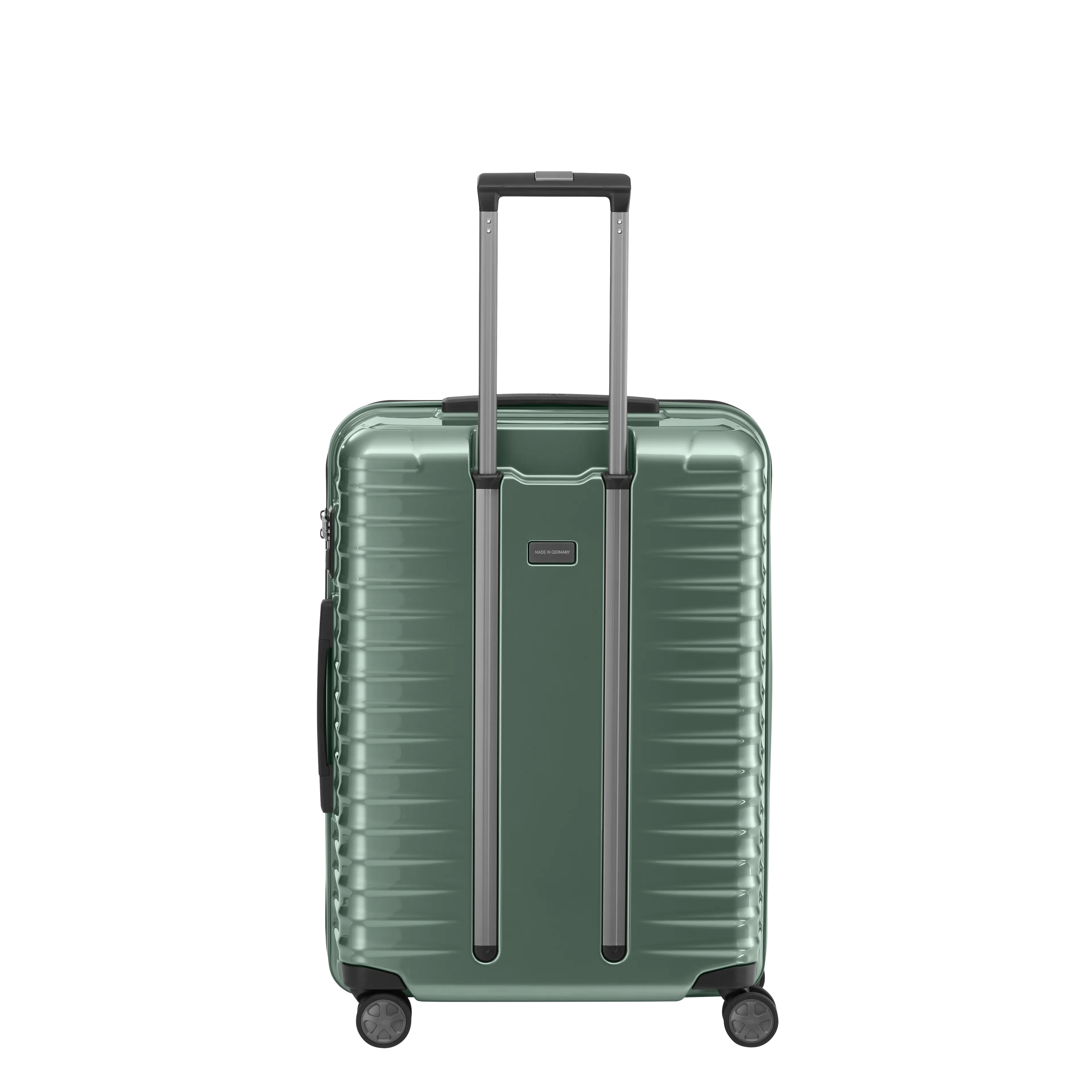 Ein TITAN Koffer der Serie LITRON Hinteransicht in traubengrün Größe M 69cm