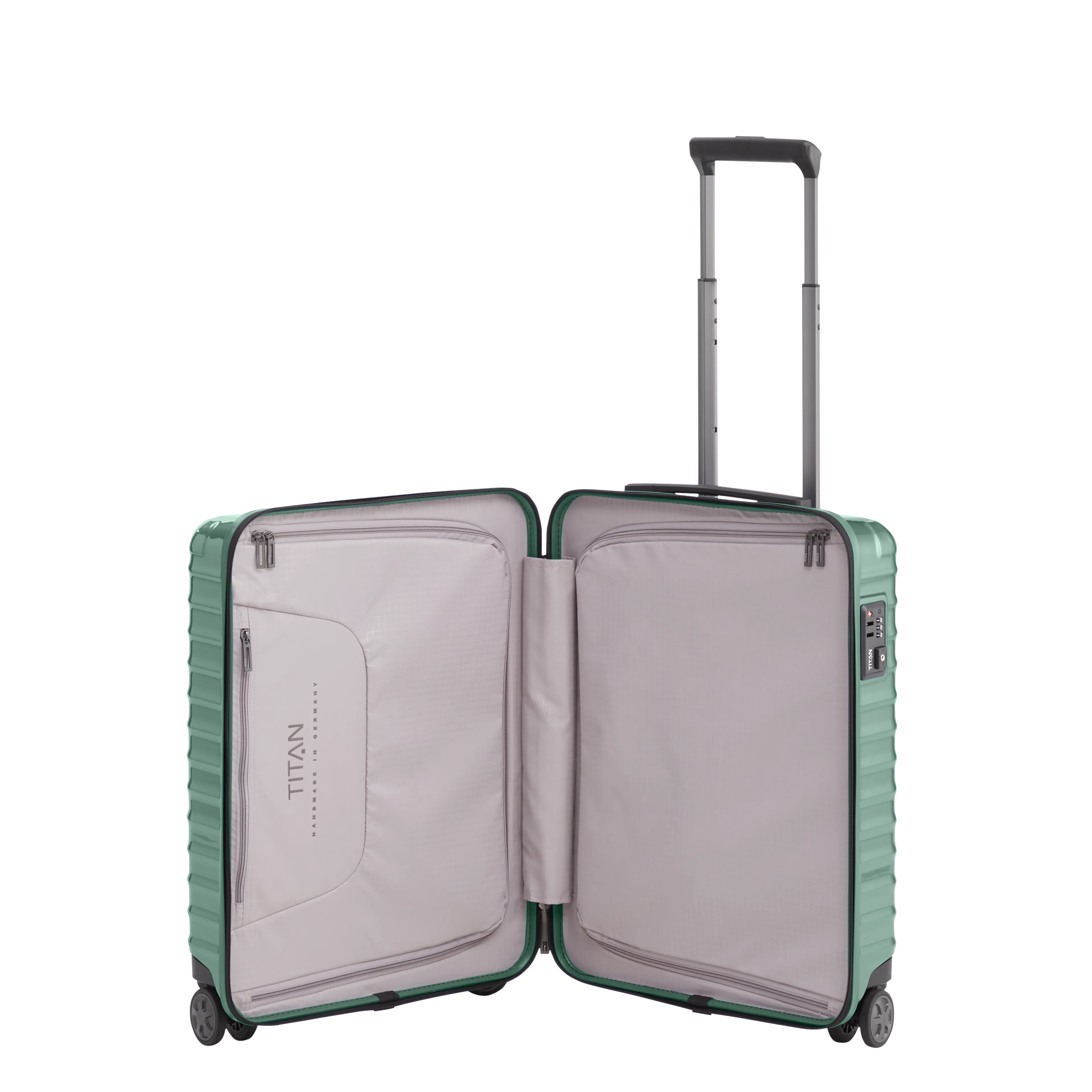 Ein TITAN Koffer der Serie LITRON Innenansicht in traubengrün Größe S 55cm