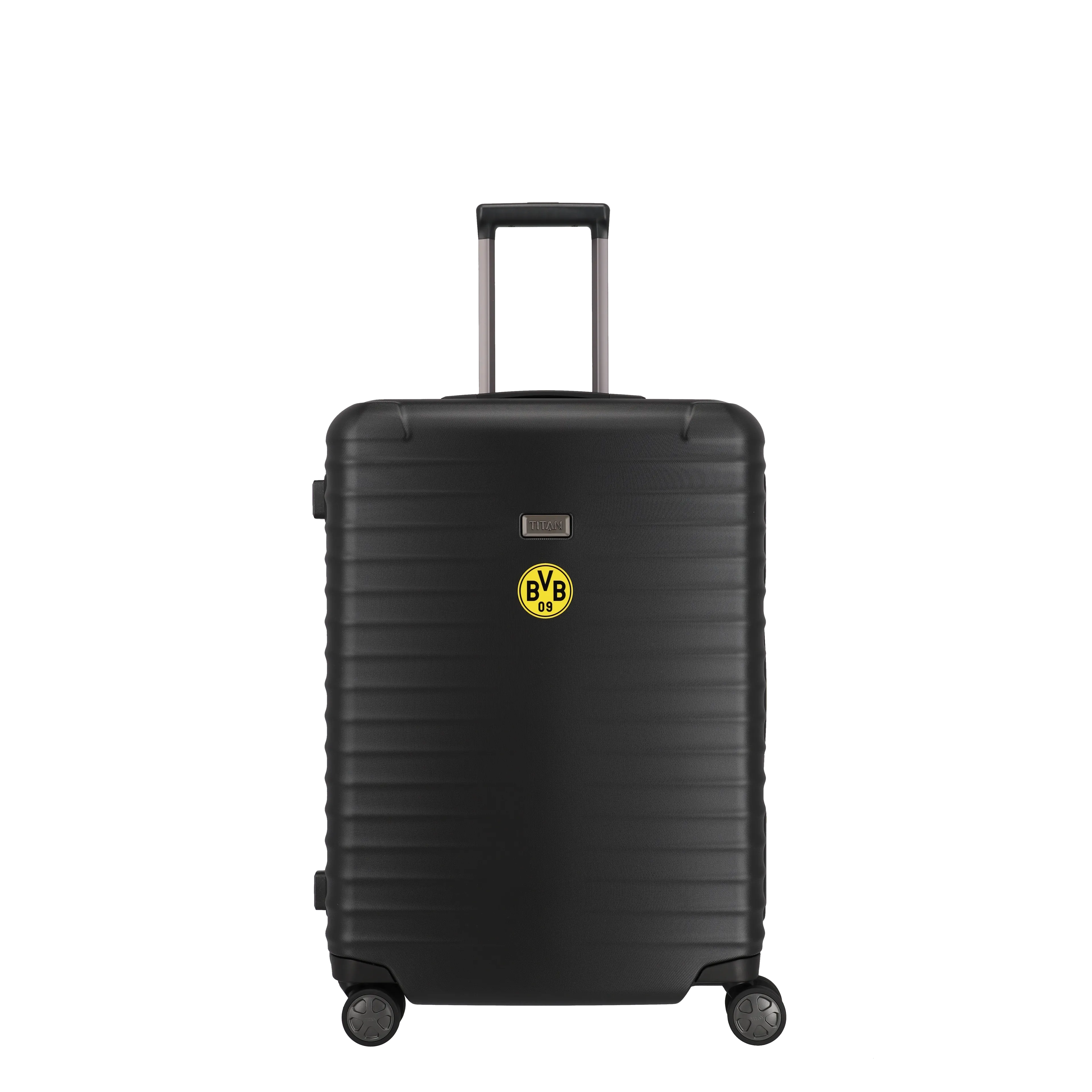 Ein TITAN Koffer der Serie LITRON Frame BVB Edition Frontansicht in schwarz/gelb Größe M 69cm