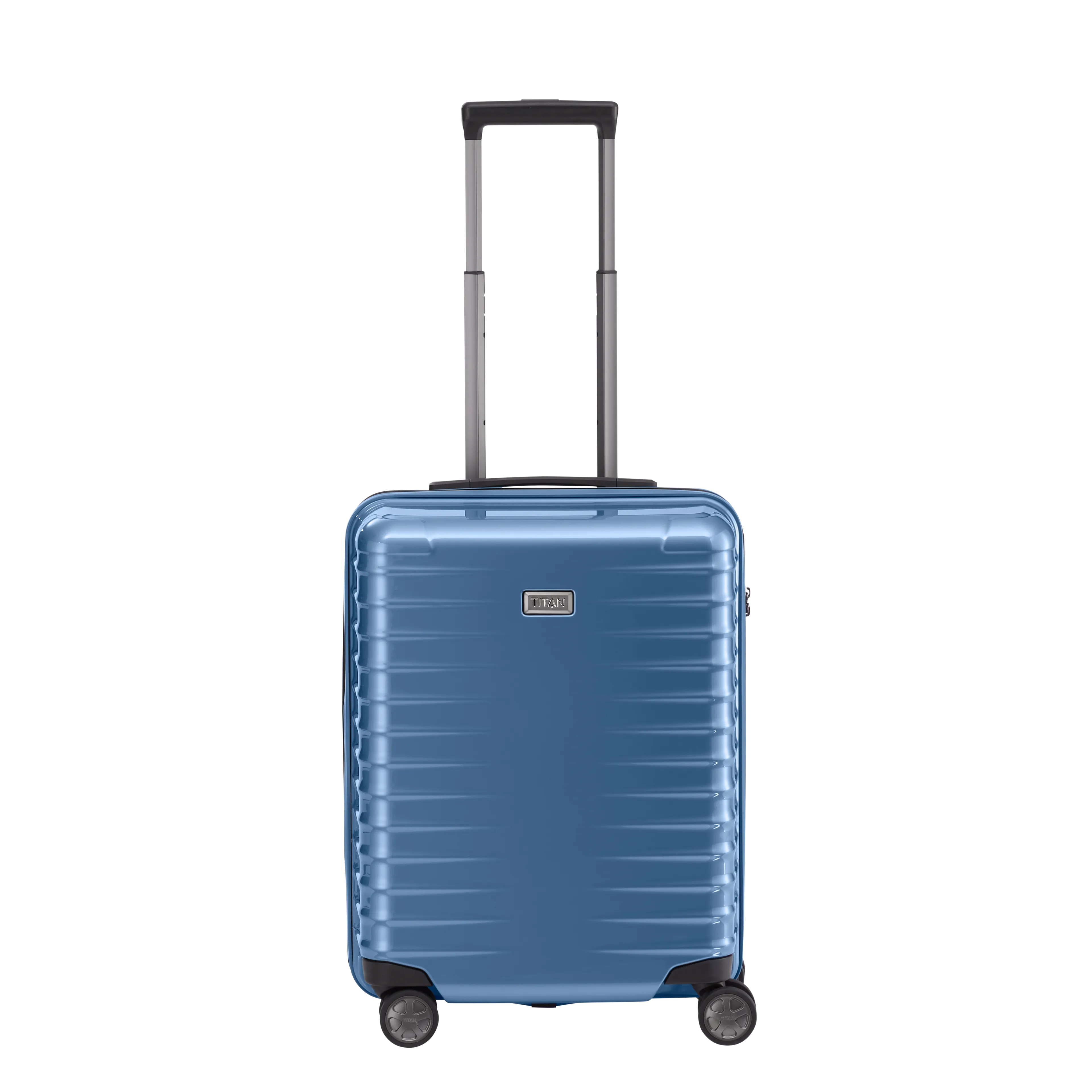 Ein TITAN Koffer der Serie LITRON Frontansicht in eisblau Größe S 55cm