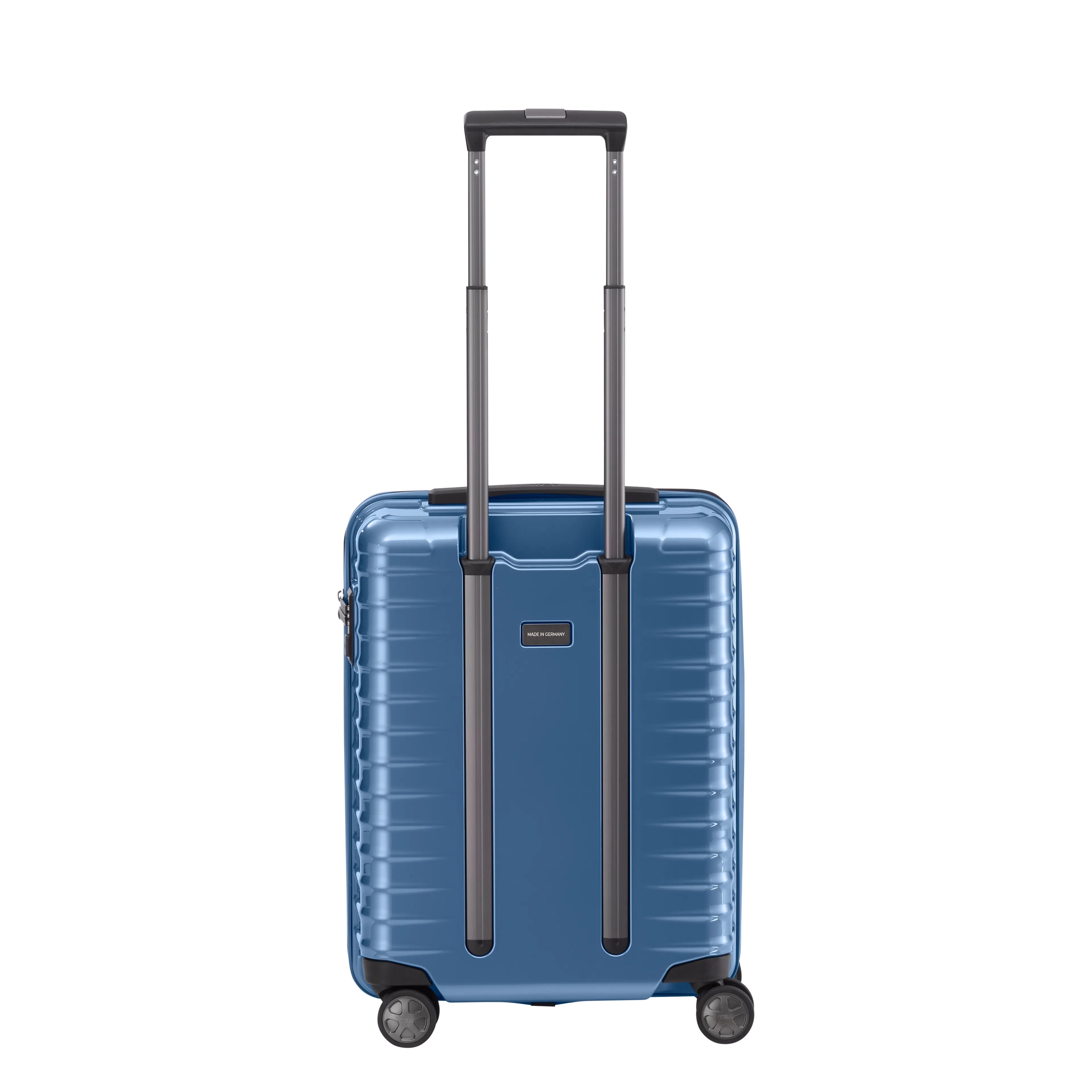 Ein TITAN Koffer der Serie LITRON Hinteransicht in eisblau Größe S 55cm