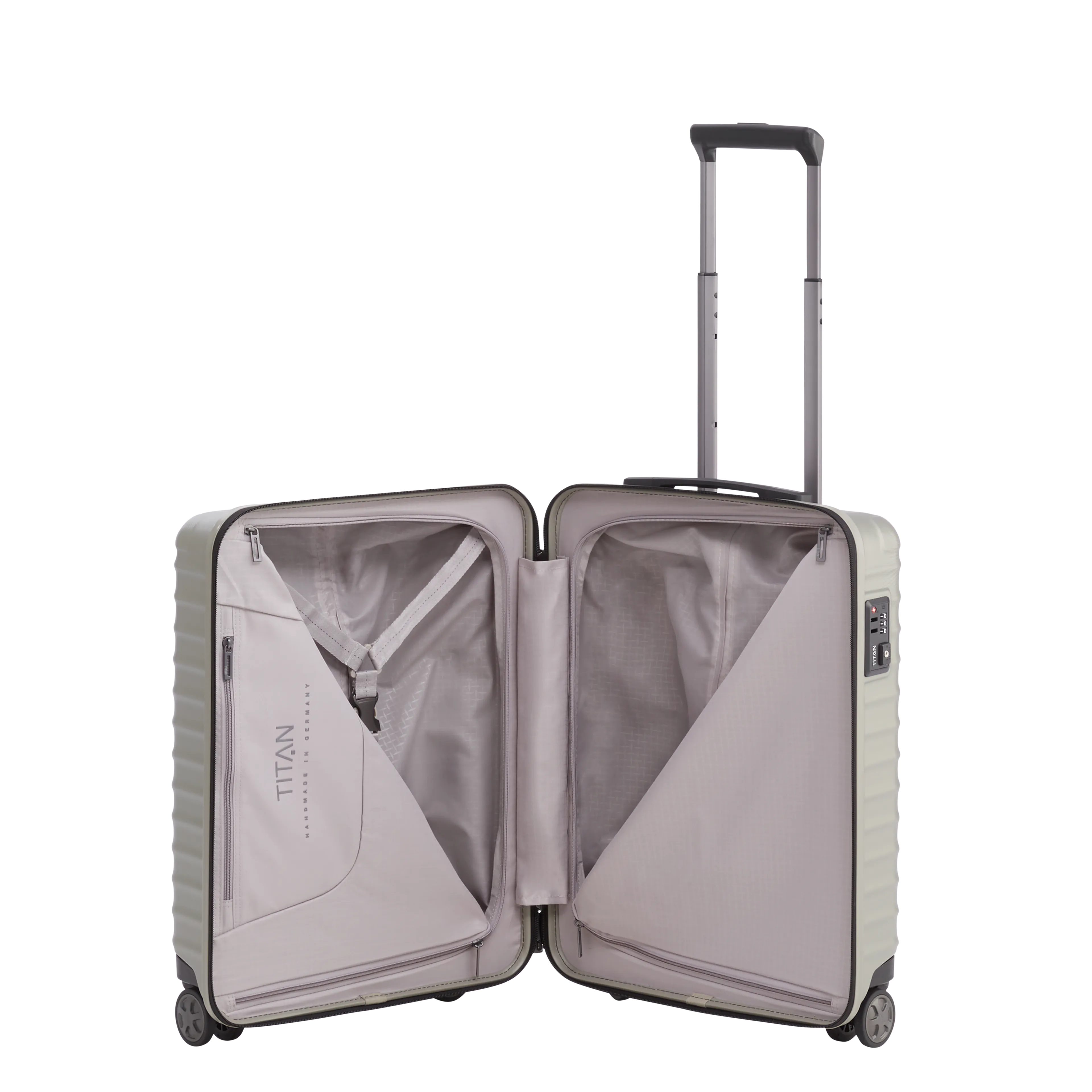 TITAN LITRON Koffer S 55cm champagner Ein TITAN Koffer der Serie LITRON geöffnet in champagner Größe S 55cm