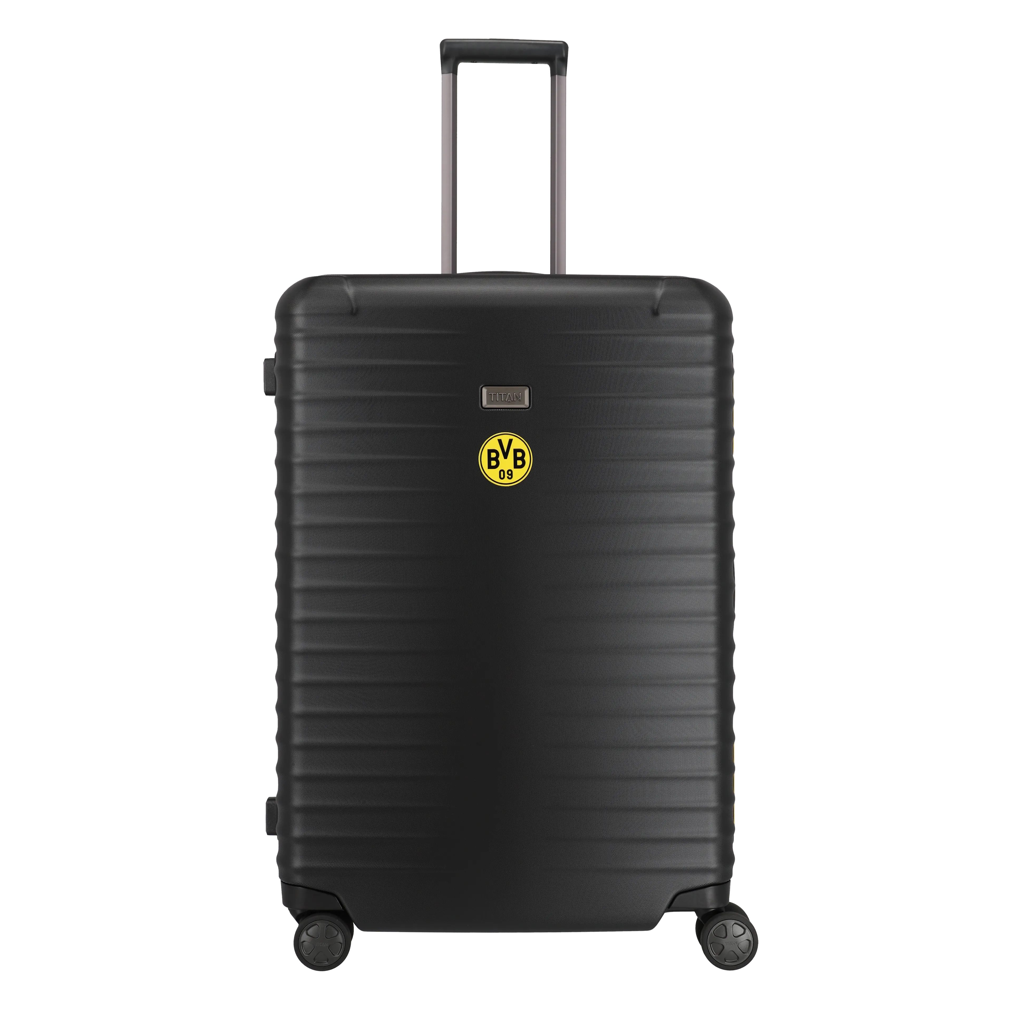 Ein TITAN Koffer der Serie LITRON BVB Edition Frontansicht in schwarz/gelb Größe L 75cm