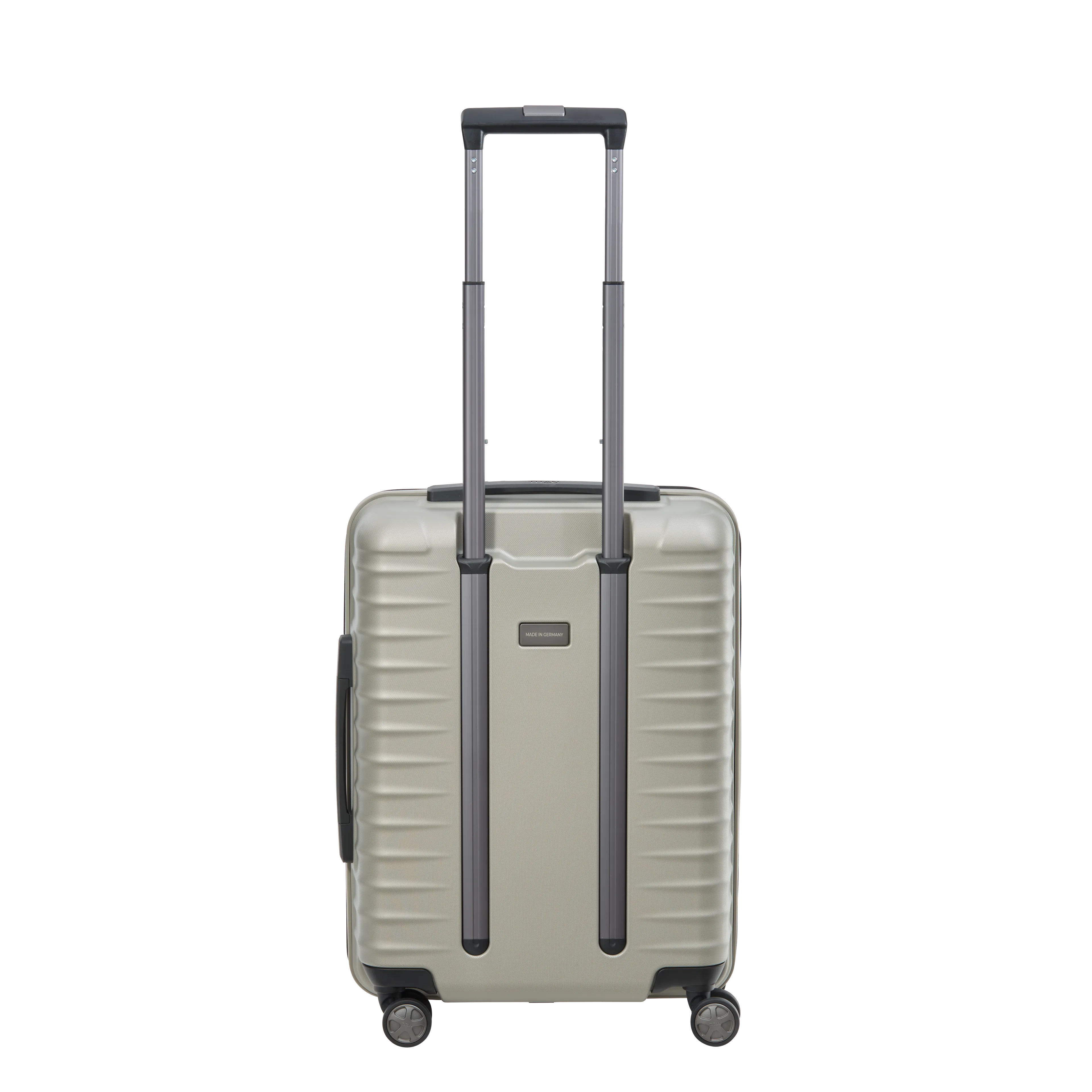Ein TITAN Koffer der Serie LITRON mit Vortasche Hinteransicht in champagner Größe S 55cm