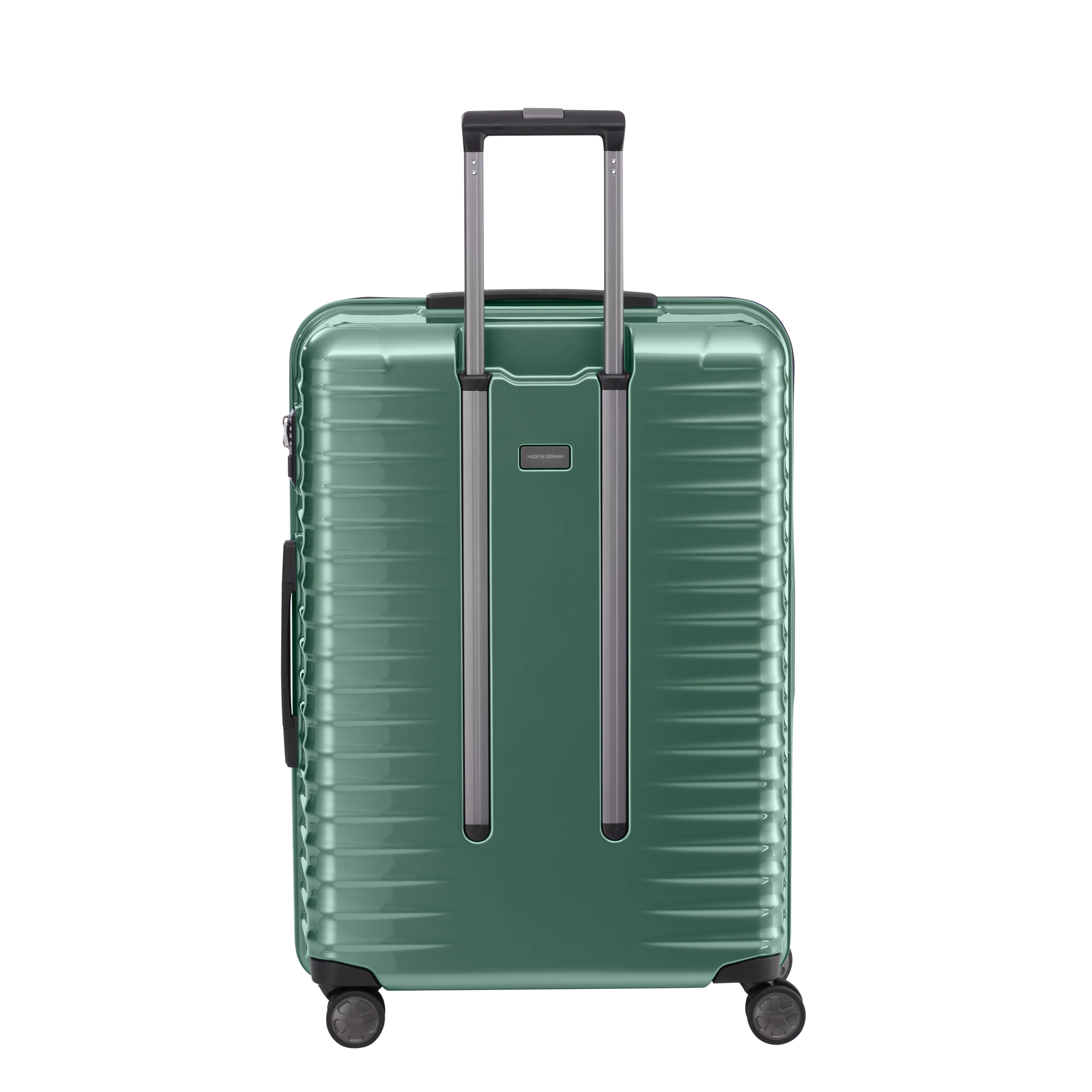 Ein TITAN Koffer der Serie LITRON Hinteransicht in traubengrün Größe L 75cm