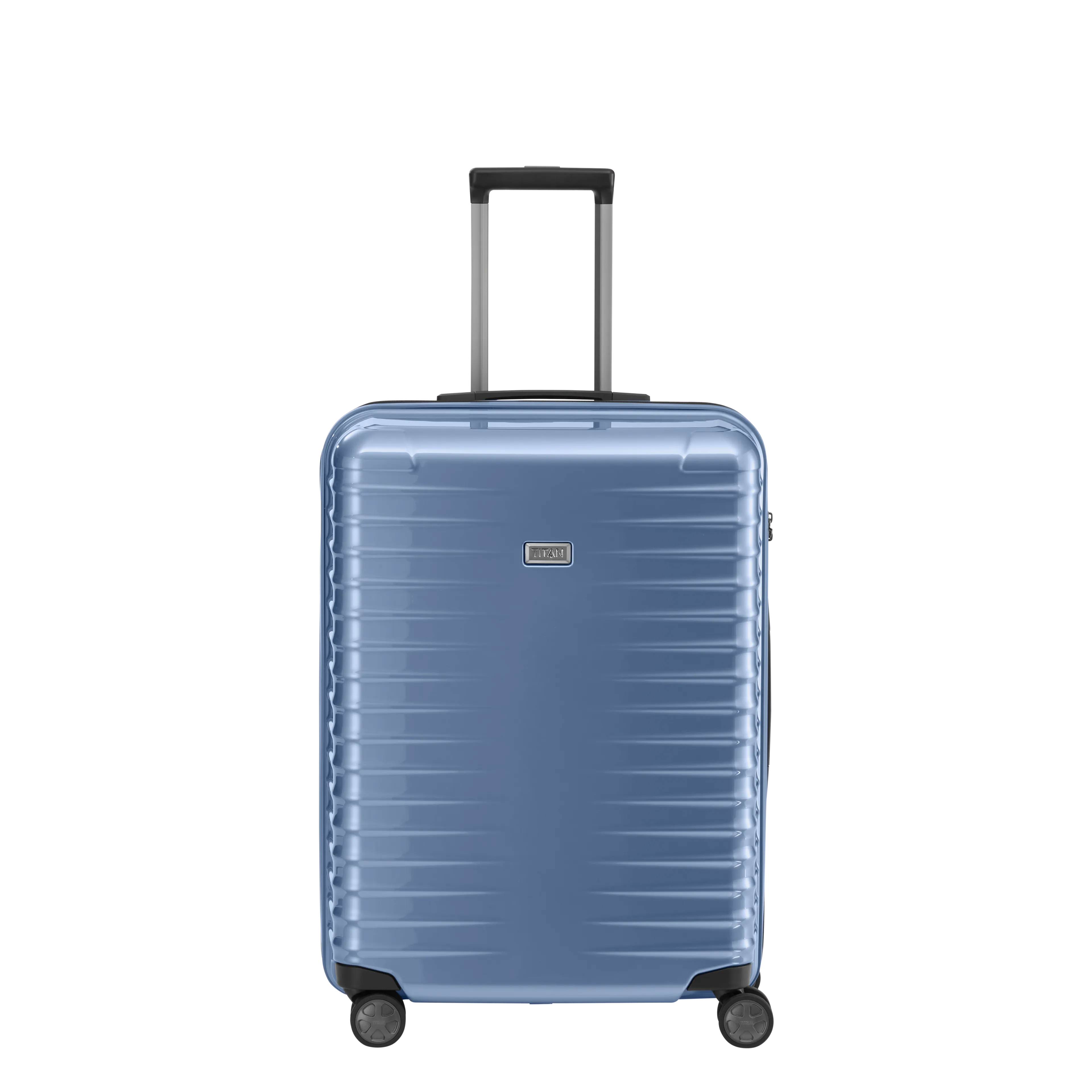 Ein TITAN Koffer der Serie LITRON Frontansicht in eisblau Größe M 69cm