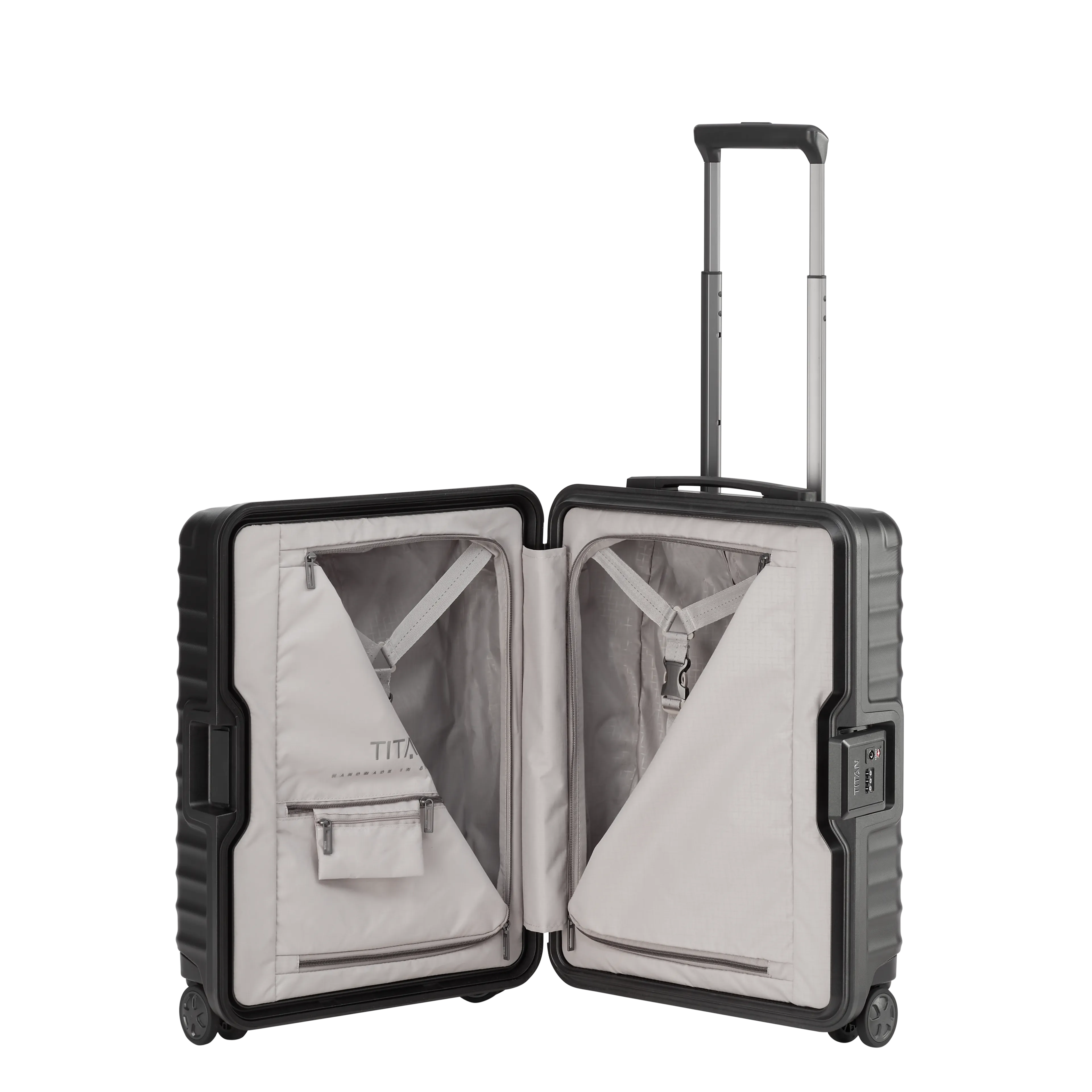 Ein TITAN Koffer der Serie LITRON Frame  Innenansicht 2 in schwarz Größe S 55cm