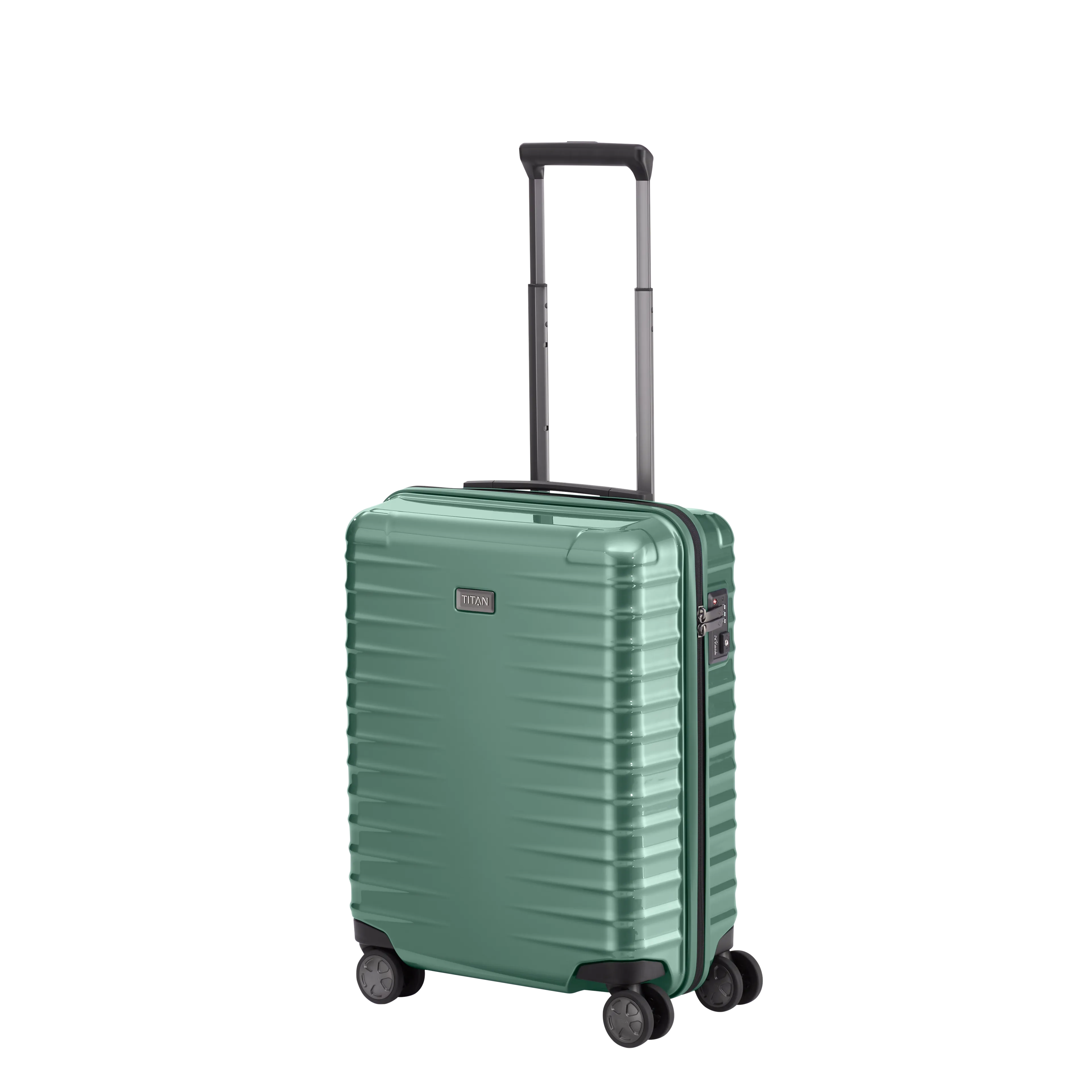 Ein TITAN Koffer der Serie LITRON Schrägansicht in traubengrün Größe S 55cm