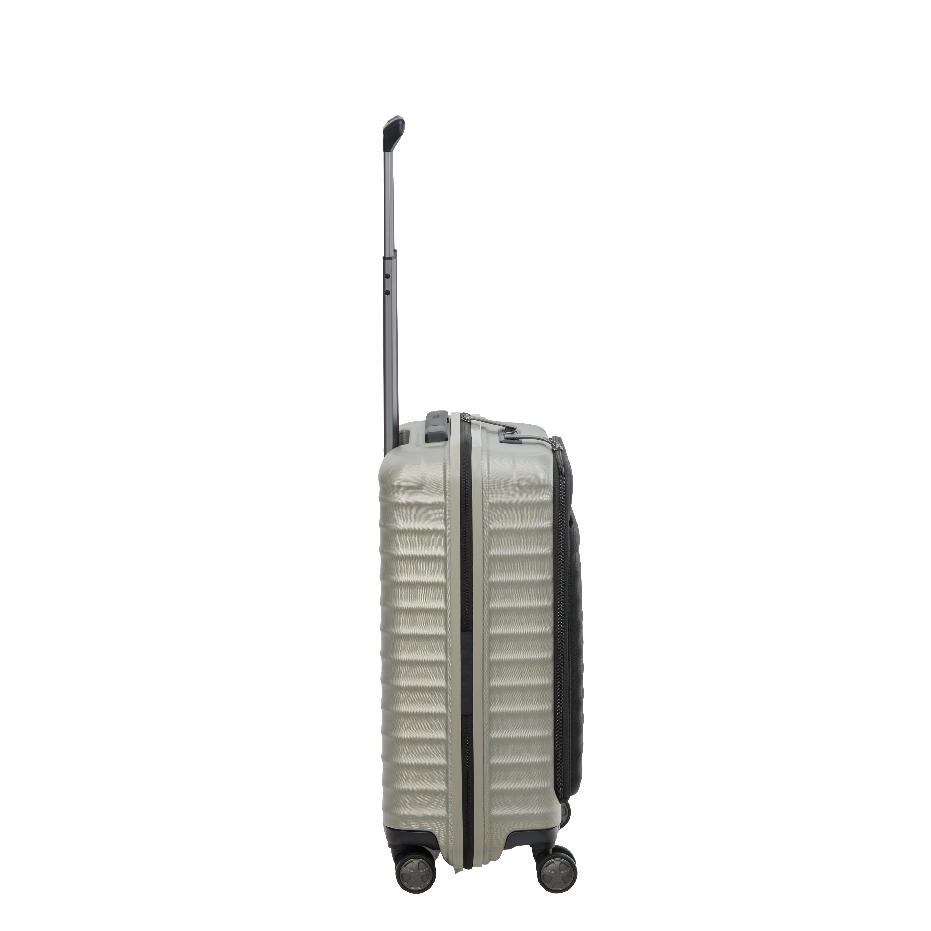 Ein TITAN Koffer der Serie LITRON mit Vortasche Seitenansicht in champagner Größe S 55cm
