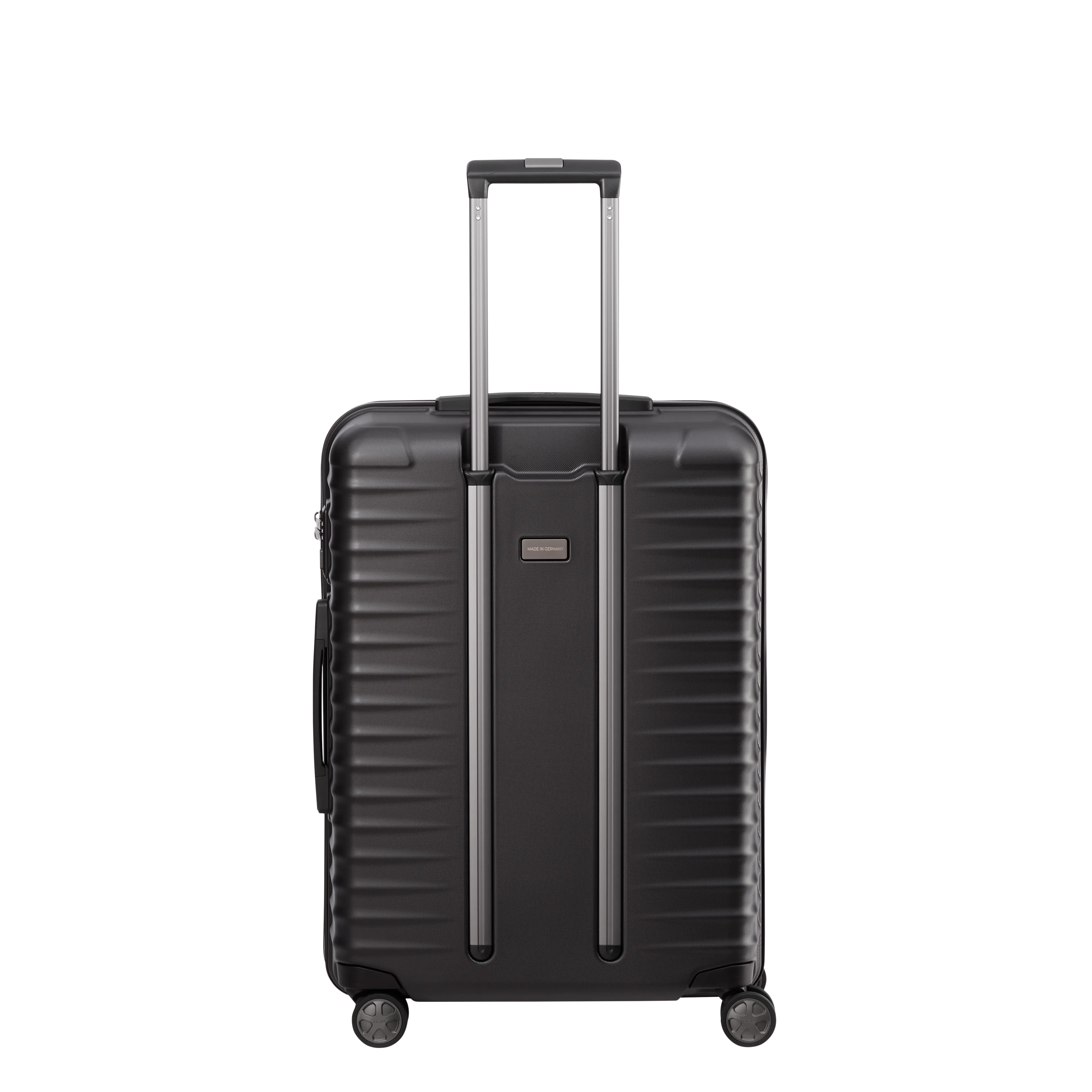 Ein TITAN Koffer der Serie LITRON Hinteransicht in schwarz Größe M 69cm