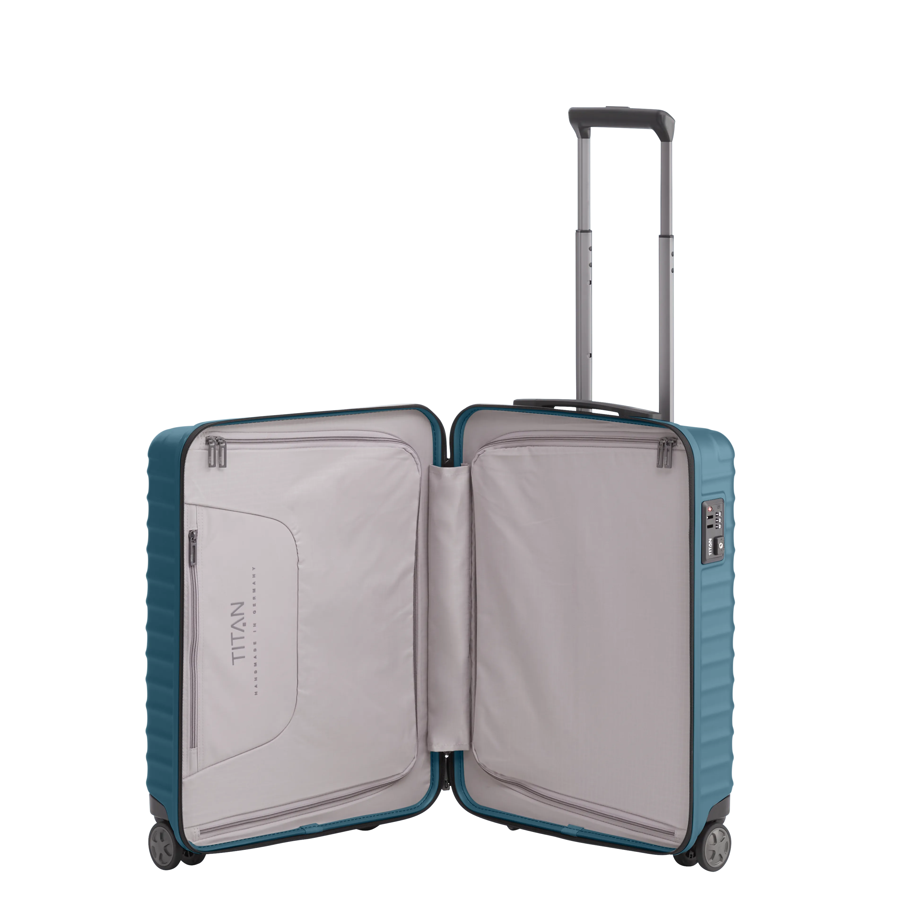 TITAN LITRON Koffer S 55cm petrol Ein TITAN Koffer der Serie LITRON geöffnet in petrol Größe S 55cm
