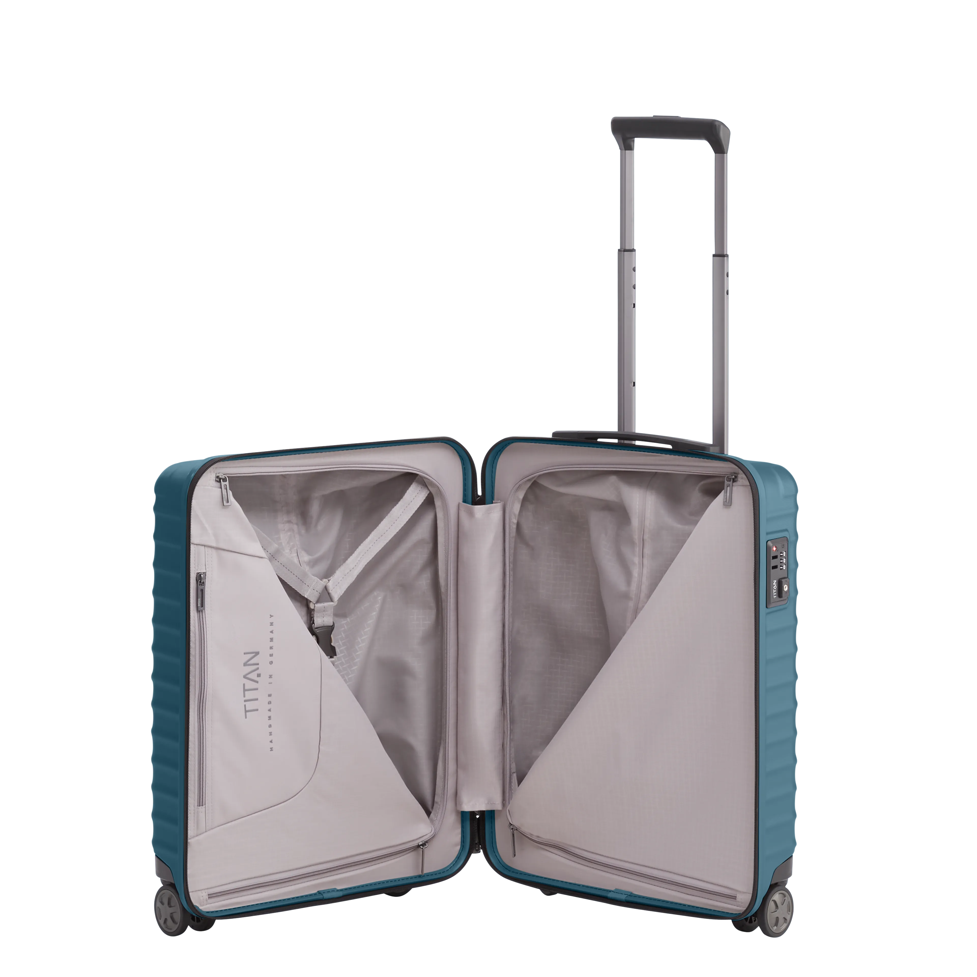 TITAN LITRON Koffer S 55cm petrol Ein TITAN Koffer der Serie LITRON Innenansicht in petrol Größe S 55cm
