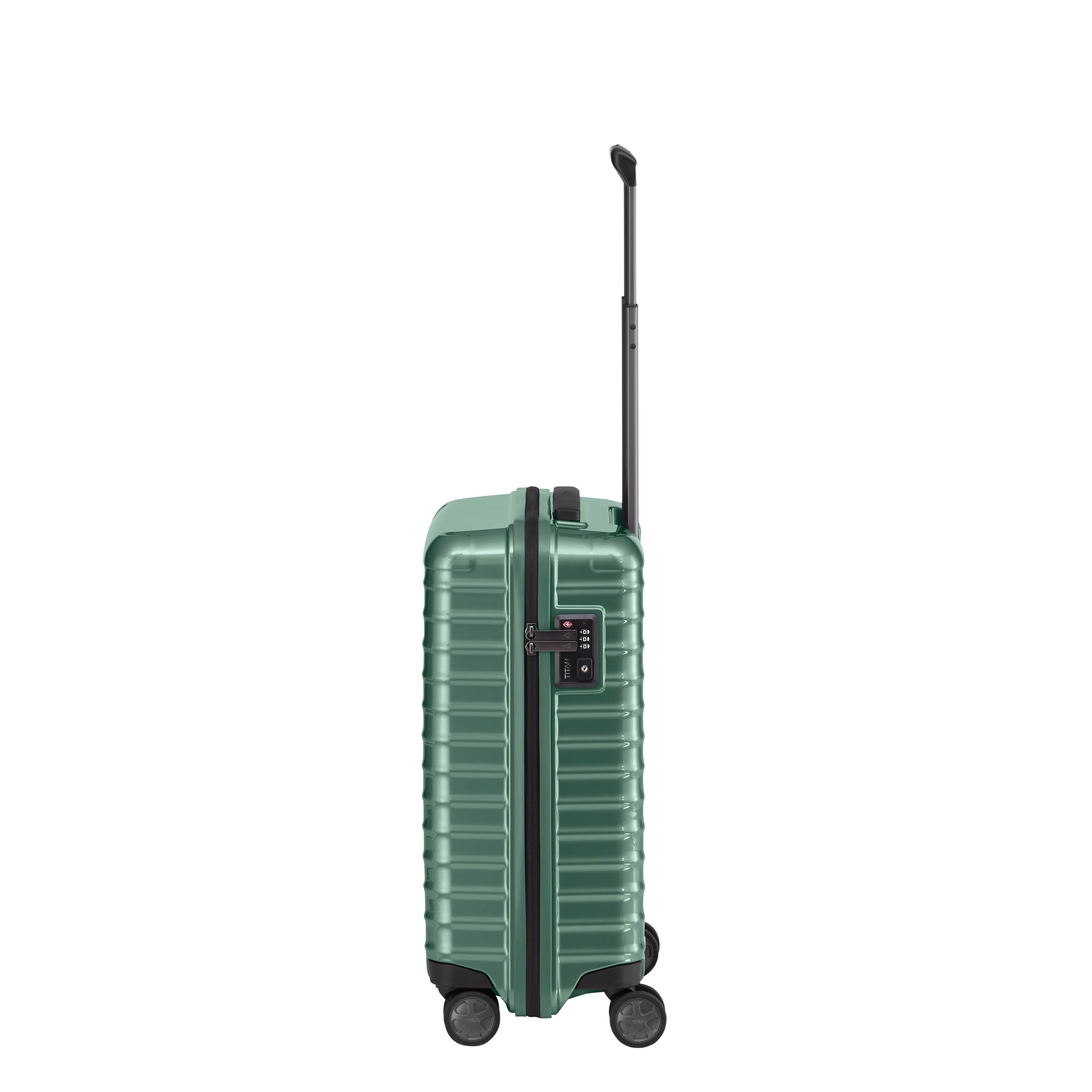 Ein TITAN Koffer der Serie LITRON Seitenansicht in traubengrün Größe S 55cm