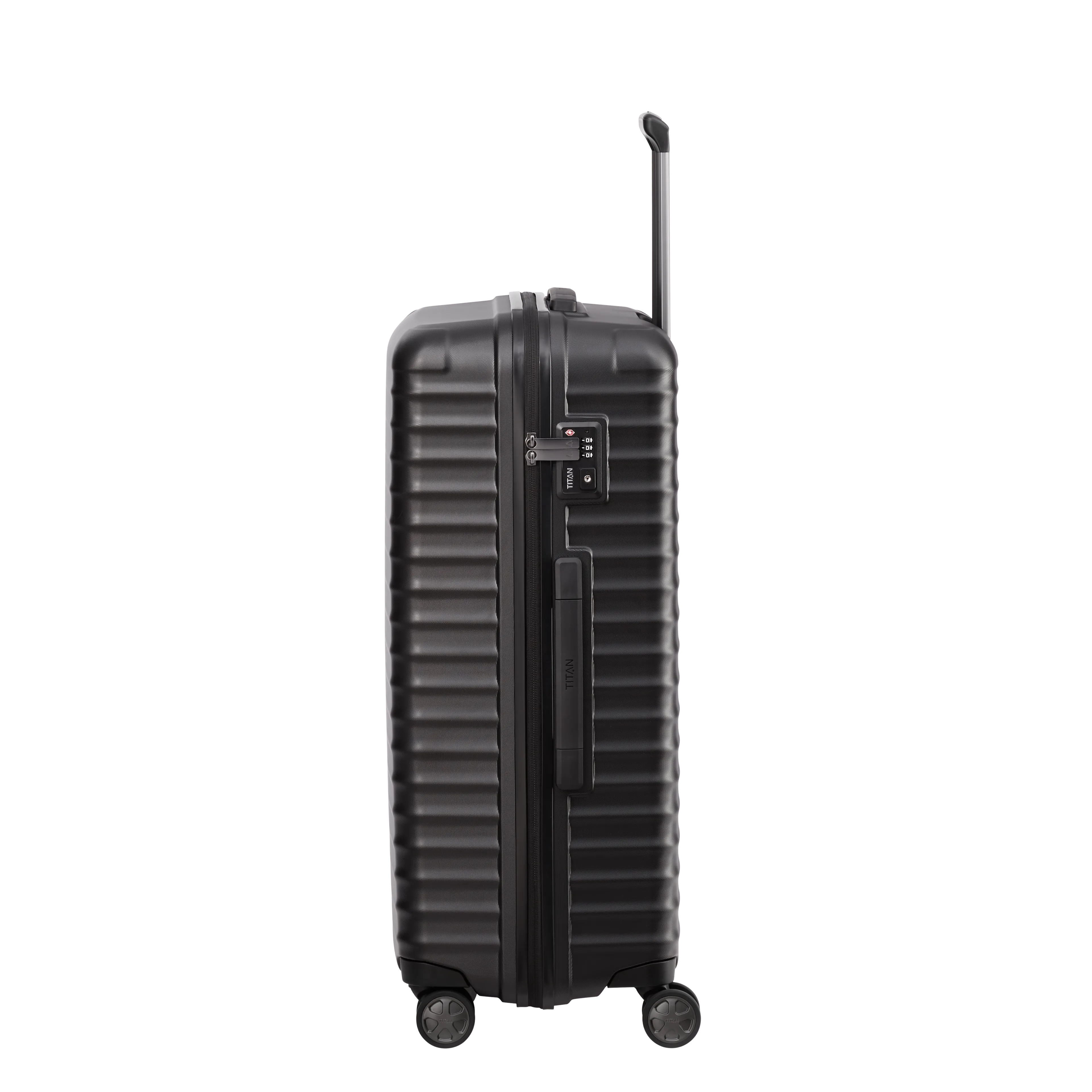 Ein TITAN Koffer der Serie LITRON Seitenansicht in schwarz
